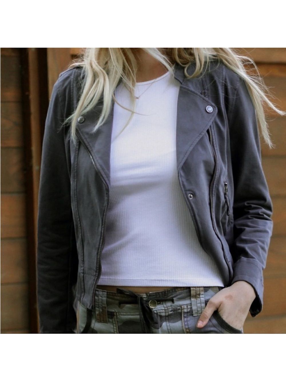 Anthropologie XL Marrakech Carbon Gray Moto Style Sweatshirt Jacket